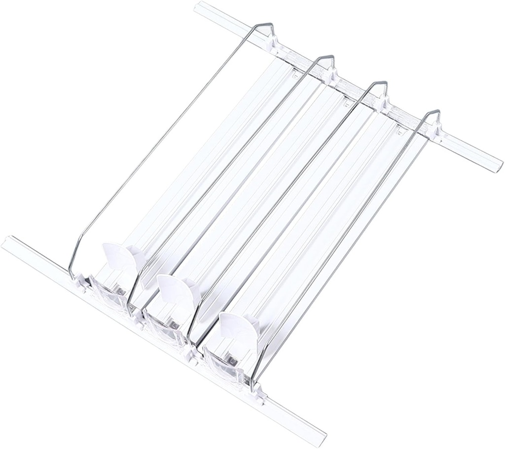 38cm Drink Organizer, Self Pushing Drink Organizer Automatic Pusher Glide Soda Dispenser for Fridge Width Adjustable (White)