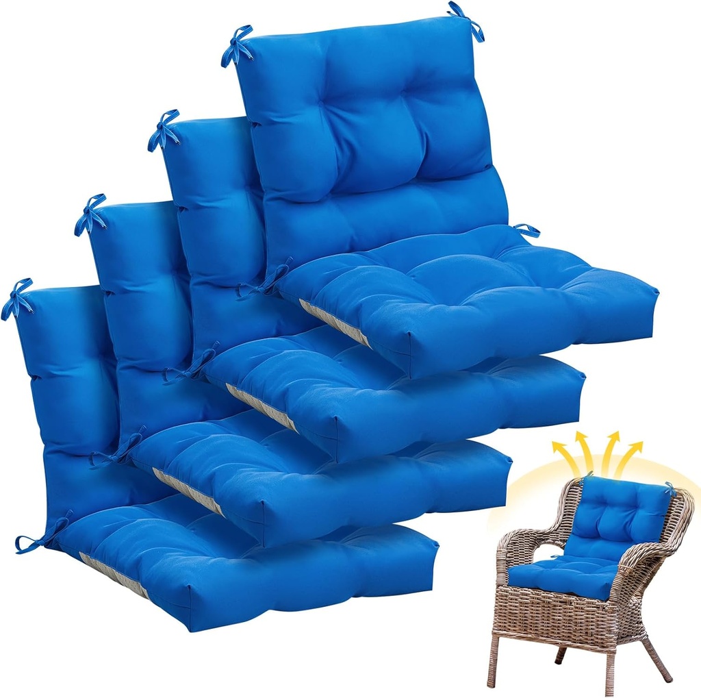 Marsui 4 Pcs Outdoor Indoor High Back Chair Cushions Patio Furniture Tufted Pillow with Ties All Weather Replacement Outdoor Rocking Chair Cushions, 42 x 21 Inches (Blue)