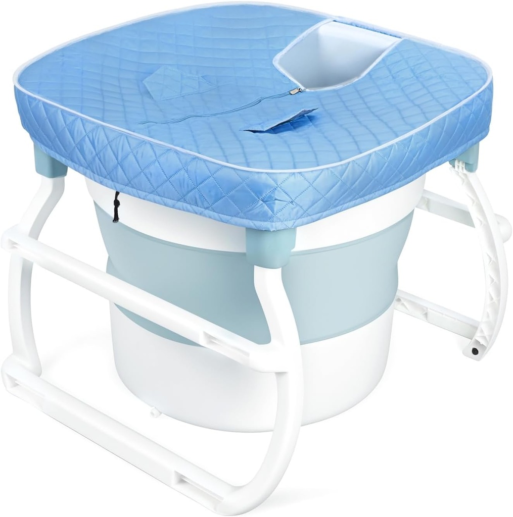 31" Portable Foldable Bathtub Small Folding Bathtub with Bracket Ice Tub Shower Tub Collapsible Tub Freestanding Surround Collapsible Tub, Effortless Foldable Bathtub Blue