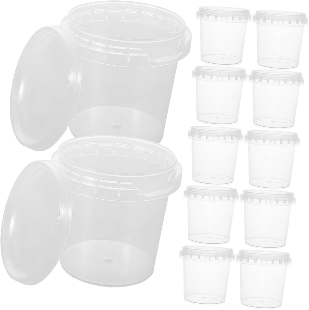 PRETYZOOM 20pcs Plastic Storage Buckets with Lids Food Containers for Ice Cream Soup Desserts Capacity Portable Kitchen Organization for Takeout and Meal Prep