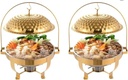 Luxury 8QT Chafing Dish Set of 2 – Elegant Stainless Steel Buffet Warmers with Gold Accents, Lids, Food & Water Pans, Fuel Holders [Worry-Free Assemble] for Weddings, Catering & Events