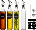 WERTIOO Olive Oil Dispenser Bottle,4Pack 17 OZ Glass Oil Dispenser for Kitchen with 4 Pourer,1 Stainless Steel Funnel & 1 Pen and 8 Label for Kitchen (500ml)