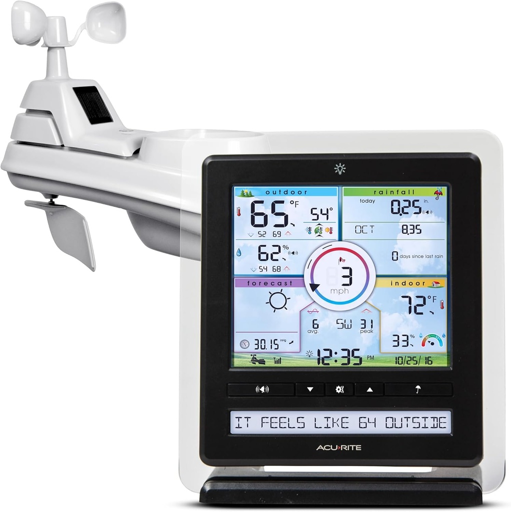 AcuRite Iris (5-in-1) Wireless Indoor/Outdoor Weather Station with Color Display for Hyperlocal Weather Conditions (01536MCBA1)