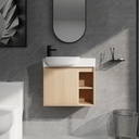 26'' Bathroom Vanity with Sink, Floating Small Vanity Sink Cabinet with White Ceramic Sink, Modern Wall Mount Bathroom Cabinet with Soft Close Door, Oak