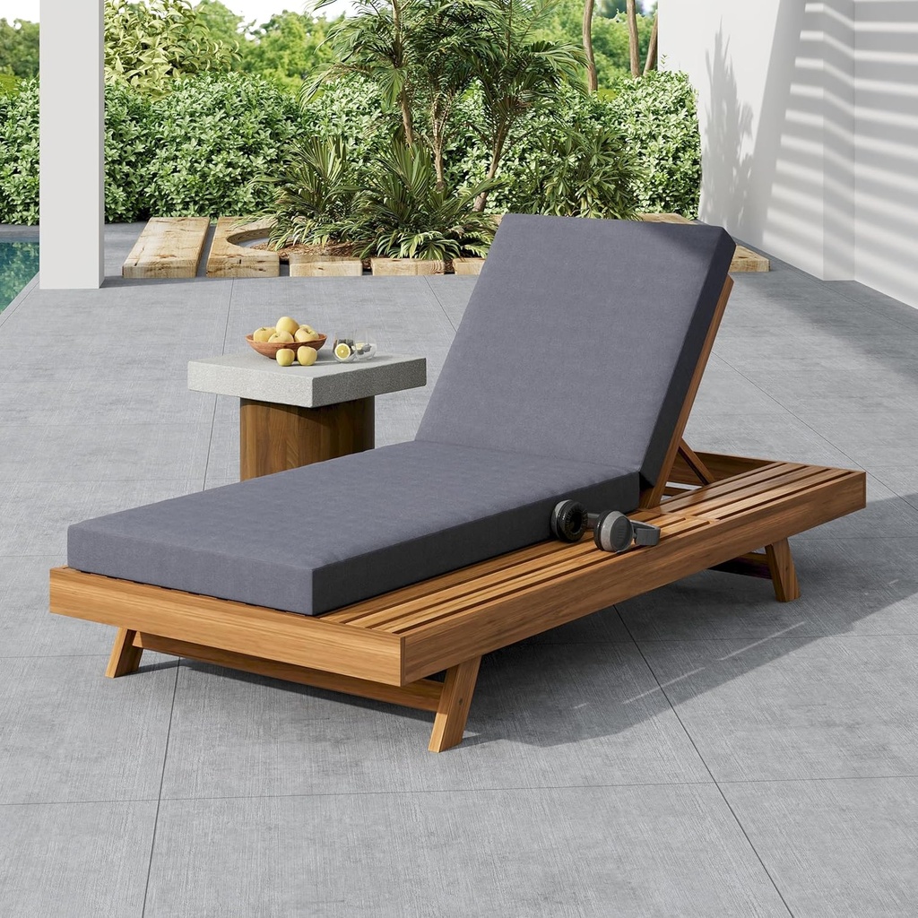 Merax Chaise Lounge Chair Set with Adjustable Backrest & Flat Storage Surface, 2/3 Foldable Acacia Wood Patio Recliner with Teak Finish for Backyard Pool Garden