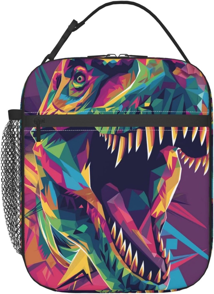 Colorful Dinosaur Lunch Box for Adults Women Girls Boys Kids T-Rex Lunch Box Insulated Cooler Reusable Lunch Bag Container Gifts for Work Office Picnic Travel School
