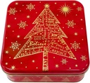 Metal Square Festive Christmas Cookie Tin with Lid | Festive Holiday Storage for Candy Snacks Holiday Christmas Party Decor Favor Gift Box RED GOLD JOY SNOWFLAKE