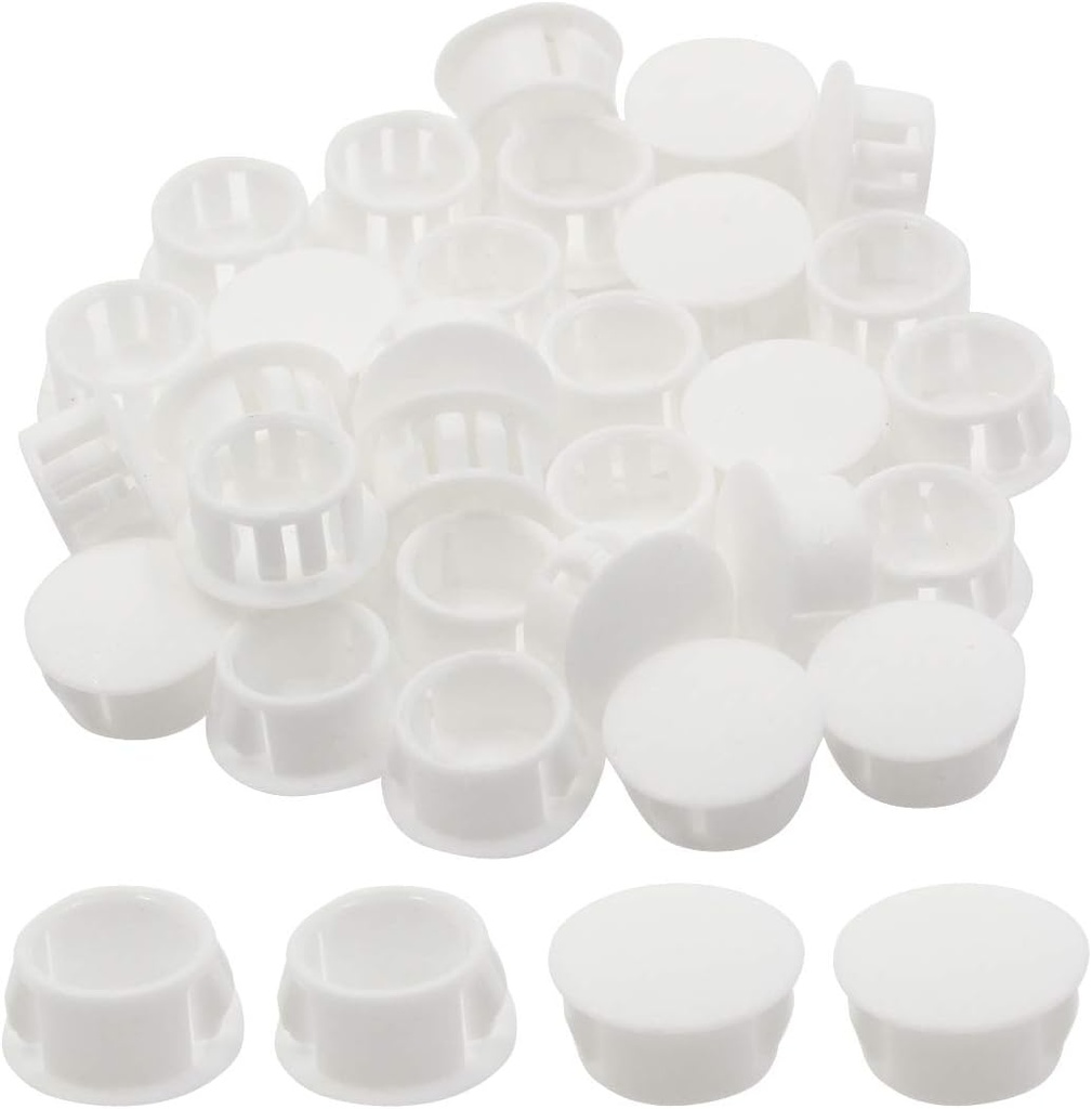 Zorfeter 30 Pcs White Hole Plugs 16mm (5/8 inch) Flush Type Panel Plastic Plugs, Furniture Fencing Post Pipe Insert End Caps