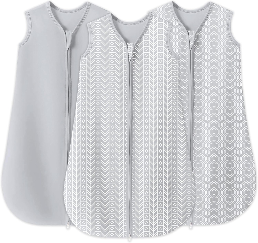 SWEET DOLPHIN Baby Sleep Sack 0-6 Months - 100% Cotton 2-Way Zipper TOG 0.5 Infant Wearable Blanket, Newborn Essentials Toddler 3 Pack Sleeping Sacks - Grey