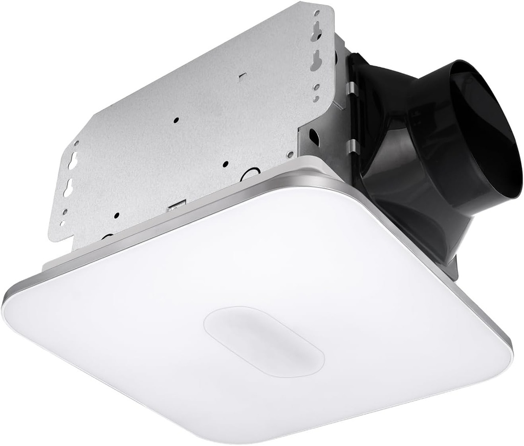 Akicon Bathroom Exhaust Fan with Light, 15W Dimmable 3CCT LED Light with 5W Night Light Bathroom Fans for Ceiling, 90 CFM, 1.5 Sones Ventilation Fan for Bathroom and Home, Square, Silver