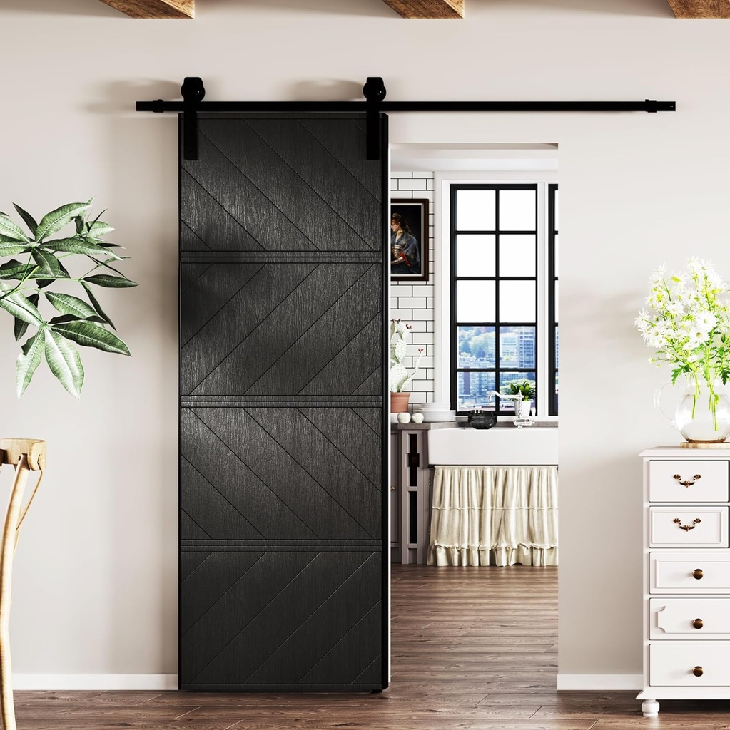 BARNER HOME 30in X 84in Sliding Barn Door, MDF, with Waterproof Surface, DIY Assemble, Pre-drilled Barn Door Slab with Installation Hardware Kit,Black