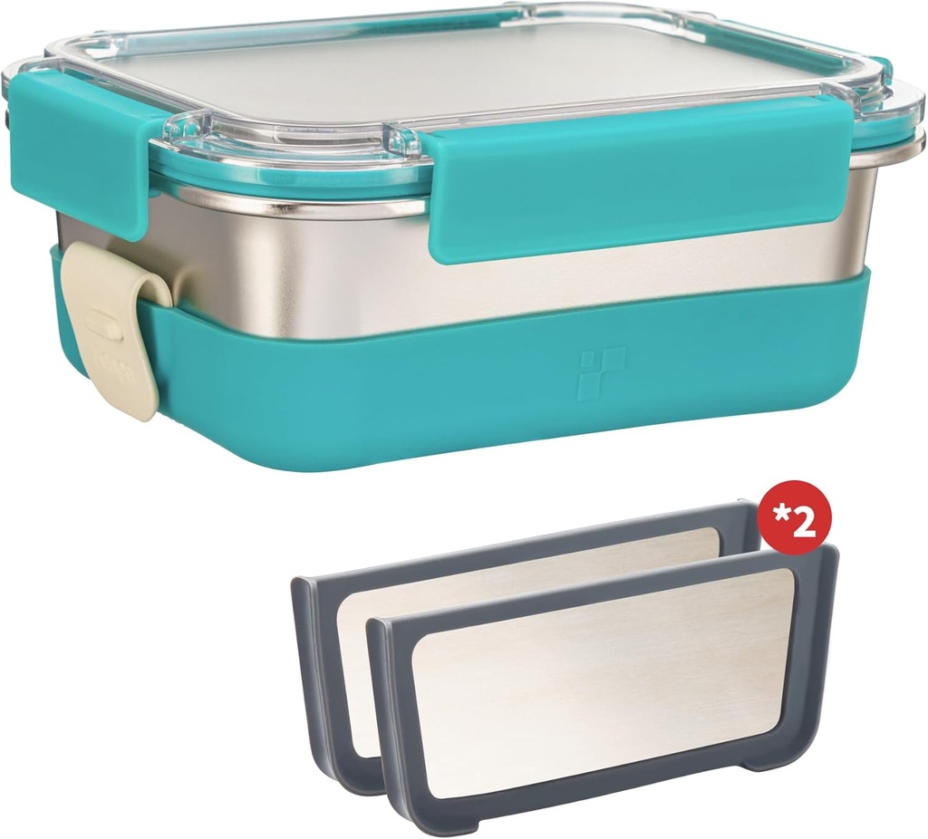 Stainless Steel Lunch Box with Silicone Sleeve/Metal Bento Box with 3 Compartments, Leak-Proof Lunch Container, Metal Food Storage for Travel, Work,Microwavable Dishwasher Safe-41Oz Extra Large
