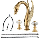 Gold Swan Bathroom Sink Faucet 3 Holes 2 Handle Crystal Bathroom Faucet Widespread Basin Vanity Mixer Contemporary Faucet Bathroom Sink High Arc Waterfall Lavatory Basin Sink Faucet