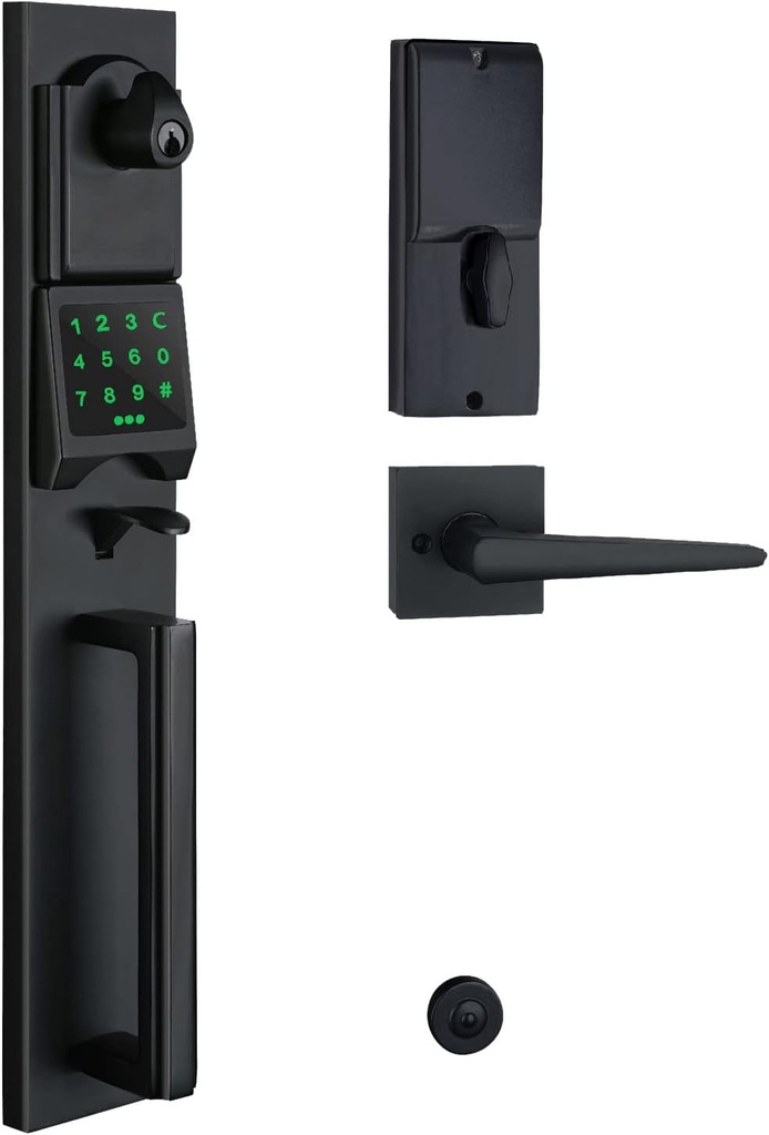 Keyed Entry Door Handleset with Full Plate in Matte Black,ZSCY-MDHST2016DB-DG