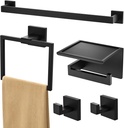 Towel Racks for Bathroom Black,5-Piece 16" Towel Bar Bathroom Hardware Accessories Wall Mounted Include Hand Towel Rod,Toilet Paper Holder with Shelf,Towel Holder,Robe Hook Matte
