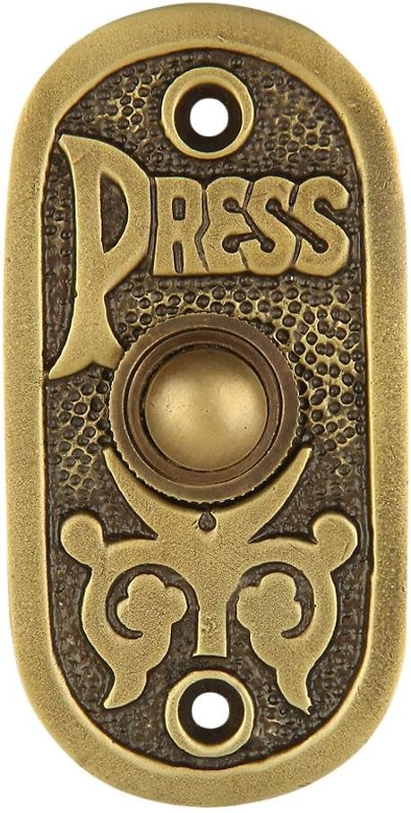 A29 Antique Brass Doorbell Button – 3 1/8" x 1 1/2" – Vintage Decorative Finish in Brass with Recess Mount – Wired for Two-Wire Chimes, Outdoor Weatherproof, Easy DIY Installation with Screws