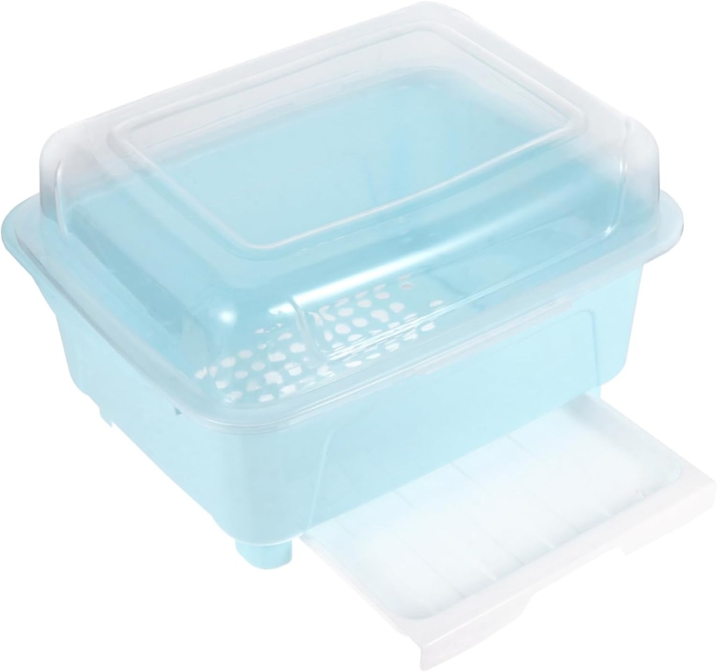 Kitchen Tableware Storage Box with Draining Rack for Chopsticks Bowls and Utensils Compact Blue Organizer with Water Tray Space Saving Kitchen Dish and Cutlery Holder for Small