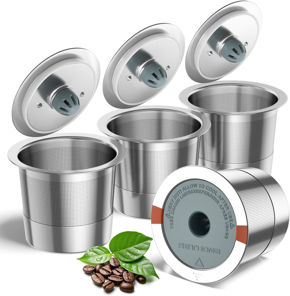 RETHONE Reusable K Cup for Keurig: Stainless Steel K Cup Coffee Pods Compatible with Keurig 1.0 & 2.0 Coffee Makers Machine, BPA-Free Refillable Coffee Filters with Tight Seal, Easy to Clean