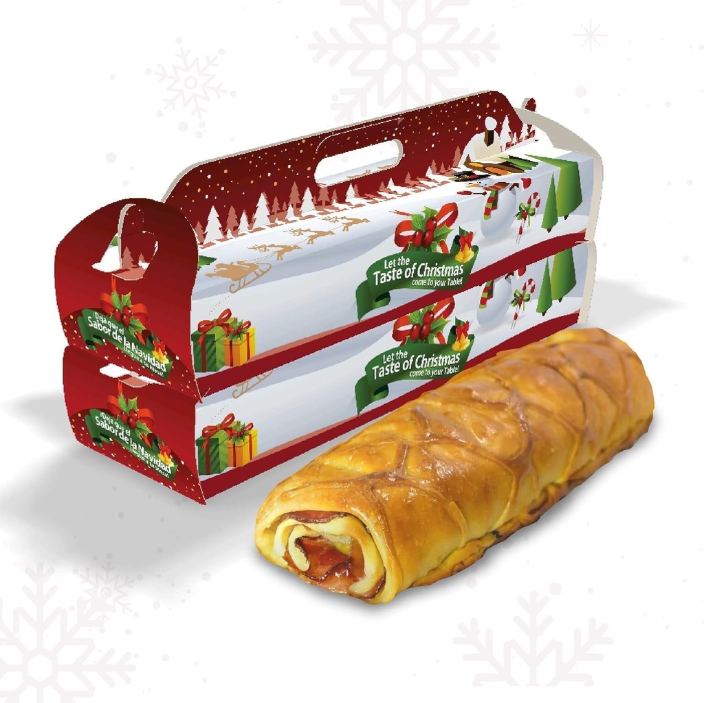 Beautiful Christmas Bakery Paperboard Bread Box Container 100 Pcs 18" Length x 4.75" Width x 3" Height Non-Window Bread Box Container with Handle - Ideal for Venezuelan Ham Bread, Cookies, Pastry.