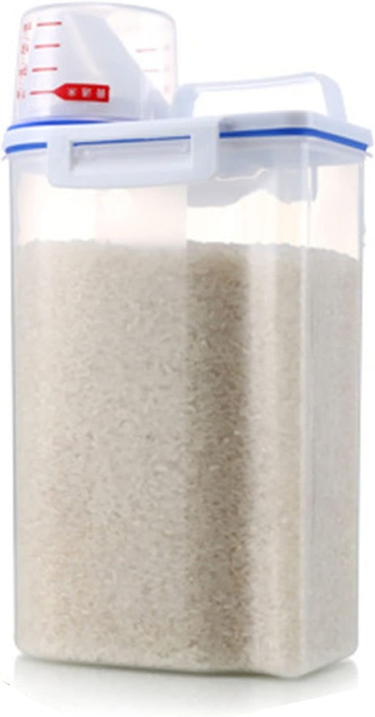 Pilipane Rice Storage Barrel , 2KG Capacity bpas for f ree Airtight Cereal Container , Plastic Transparent case , Rice with Measuring Cup Lid for Oatmeal , Grain , Cereal , Pasta , Flour