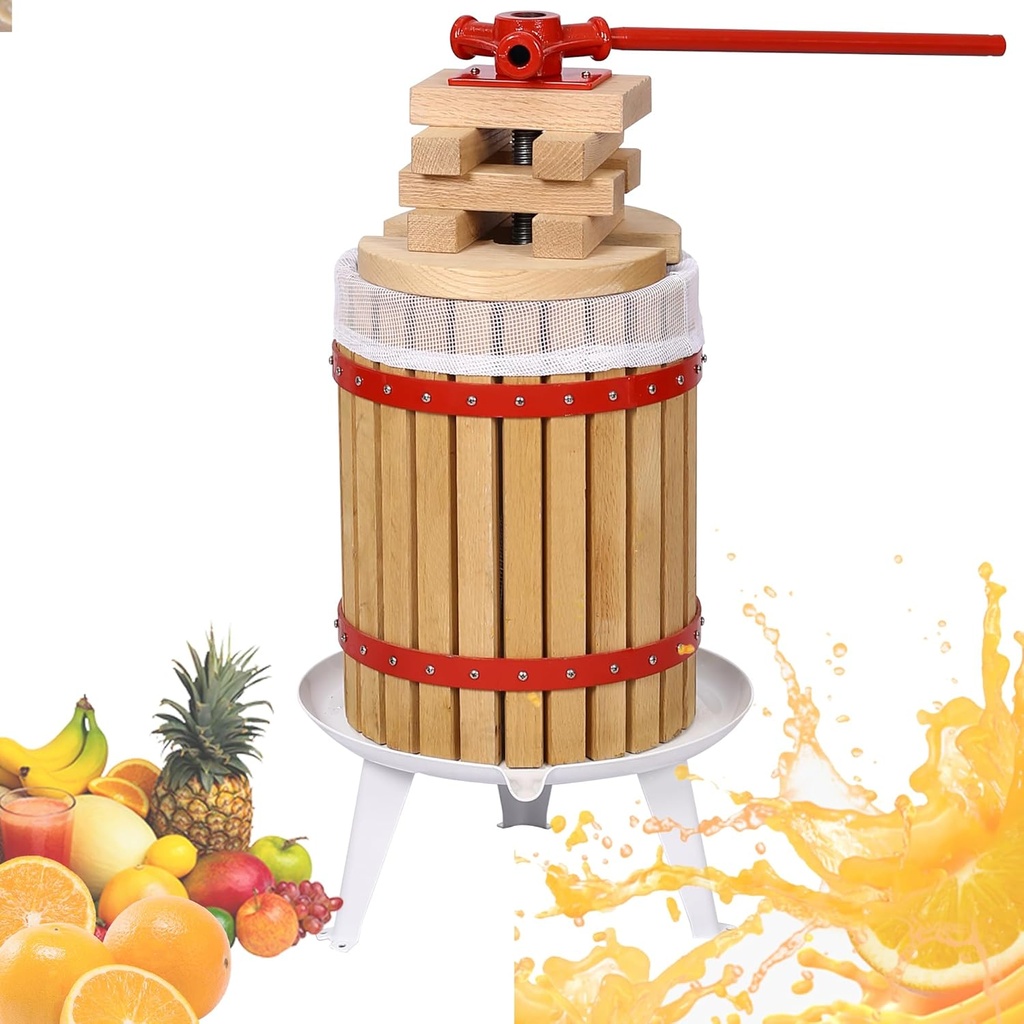 Fruit Wine Press-100% Natural Oak Manual Juice Maker for Apple Grape Tomato Berries, Heavy Duty Cider Press Crusher for Kitchen, Home, Restaurants, Solid Wood Basket with Making Kit (3.17Gallon/12L)