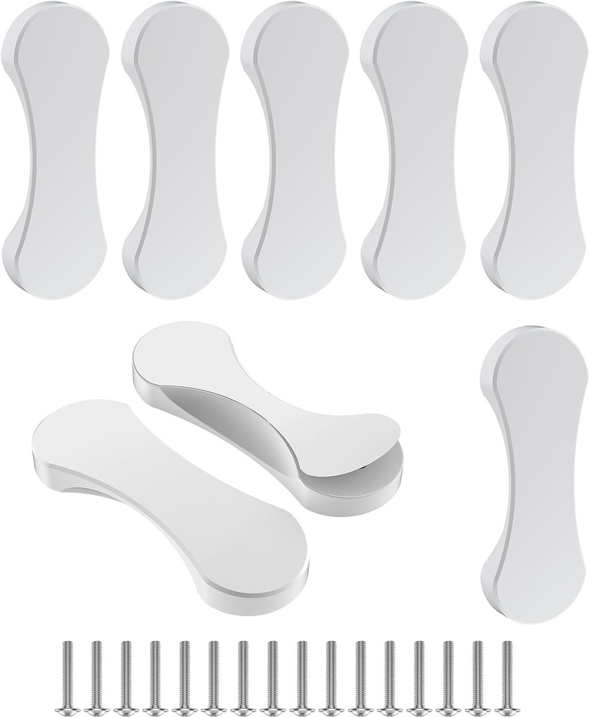 8 Pack Adhesive Cabinet Handles, 3 Inch Self-Stick Knobs, Barn Door & Finger Pulls for Closets, Sliding Shower Glass Doors, Wardrobes, Drawers, Windows (8, White)