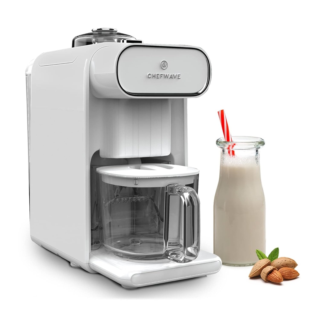 ChefWave Milkmade Non-Dairy Milk Maker – 6-in-1 Plant-Based Milk Machine for Almond, Oat, Soy, Cashew, Coconut & Macadamia – No Soaking, Auto-Clean, Delay Start, Glass Pitcher – White