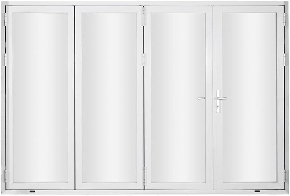 Pemberly Row 120" x 80" Glass & Aluminum Folding Door w/ 4 Panels - White