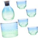 Japanese Sake Set with Four Cups Elegant Glass Serving Kit for Home Use Traditional Design Peacock Blue Finish Gift-ready Boxed Arrangement