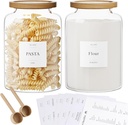 Yirilan 2 PCS Flour Sugar Storage Containers Glass Jar, 4000ml/1 Gallon/4.2 Qt/135oz,Large Glass Food Storage Jars with Wood Airtight Lids,for Tea,Spice,Cereal Rice Flour Pasta Sugar