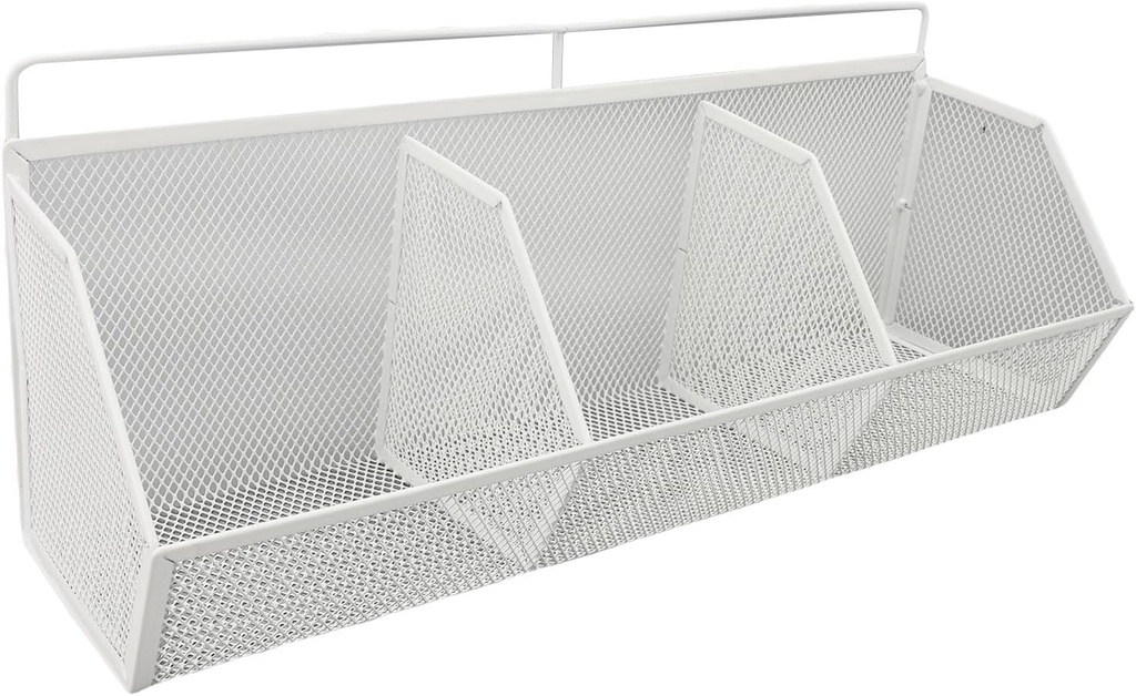 Hanging Basket,Wall Mounted Storage Organizer for Kitchen Bathroom Laundry Room, Metal Wire Storage Basket, 3 Grids with Open Design, Large Capacity, Strong Adhesion (White)