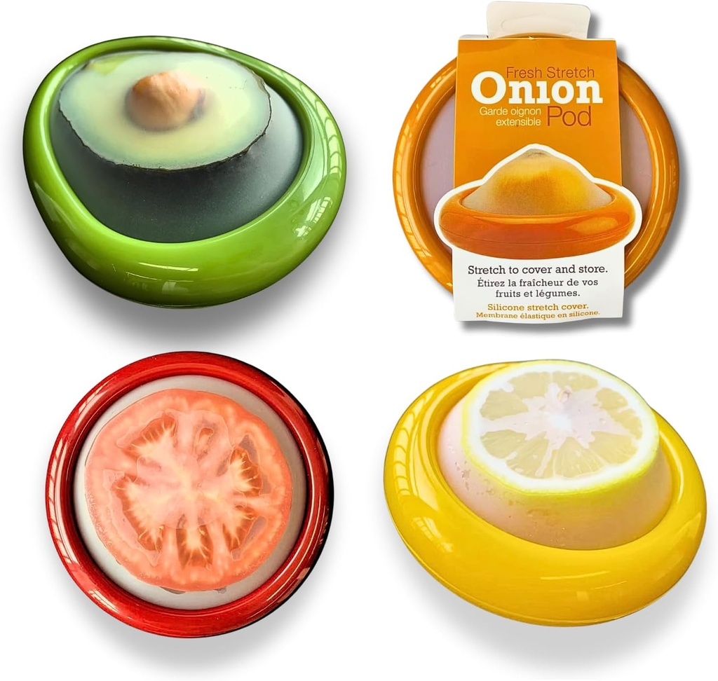 Set of 4 Reusable Avocado Saver and Onion Storage– Eco-Friendly – Keep Leftovers Fresh Without Plastic Bags. Fruit and Veggie Savers for Avocados, Lemons, Onions, Tomatoes & Salad