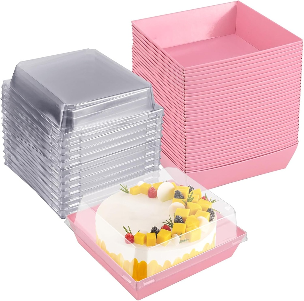 50Pcs Cake Slice Boxes with Clear Lids, Pink Cupcake Slice Boxes for Cake Shop, 12CM Oil-Proof Paper Charcuterie Small Gift Dessert Boxes, Food Containers for Party Favor Treats, Bakery