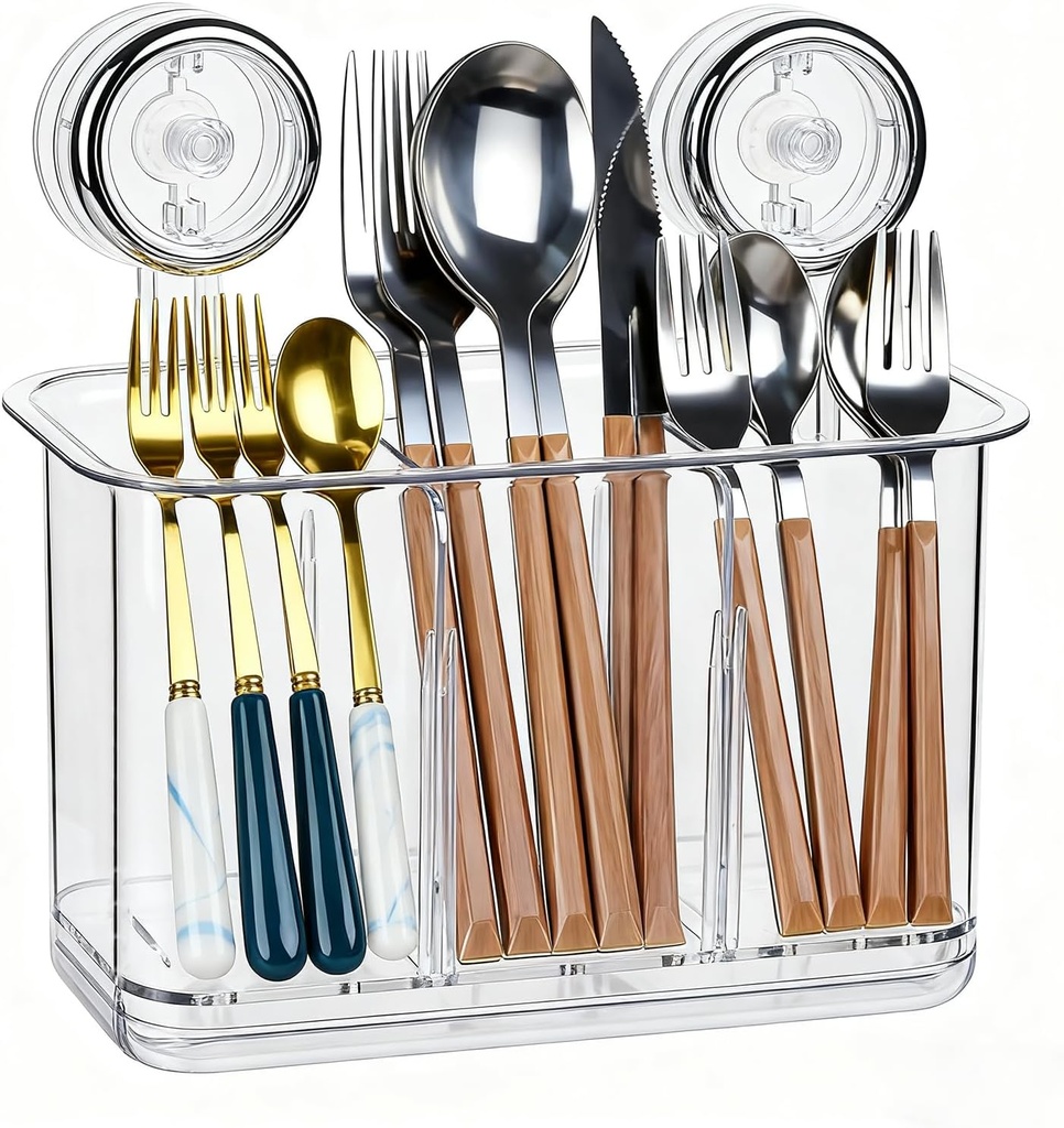 Kitchen Utensil Holders, Hanging Utensil Drying Holder, Plastic Utensil Organizer with Drain Tray, Cooking Utensils Holder for Countertop or Wall Mount (Clear)