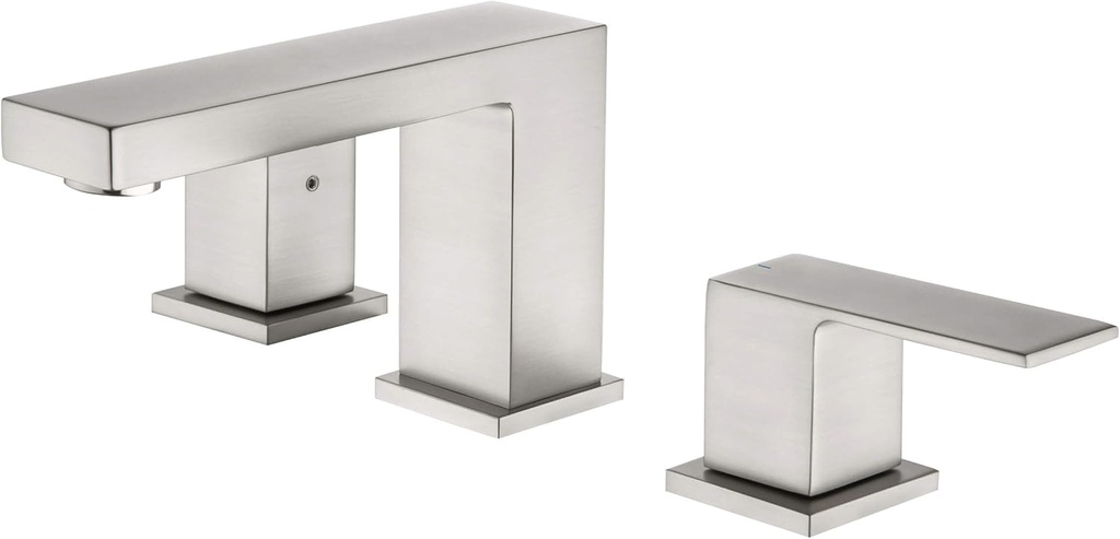 KIBI 2-Handle Cube Bathroom Sink Faucet with Drain Assembly | 3-Hole Installation, Solid Brass Construction | 8-Inch Widespread Lavatory Faucet | Brushed Nickel, KBF1024