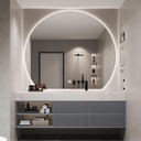 Bathroom Vanity with Sink - Floating Vanity Single Sink Bathroom Vanity Cabinet with LED Anti-Fog Mirror, Solid Wood Frame, Sintered Stone Top, Storage, Faucet and Hardware (Grey, 88")