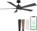 Bali Smart 5-Blade 52in Ceiling Fan 2700K-6000K CCT Selectable LED Light Kit with Remote Control and Black Hardware with Reversible Blades in Weathered Wood or Black Works With iOS or Android App