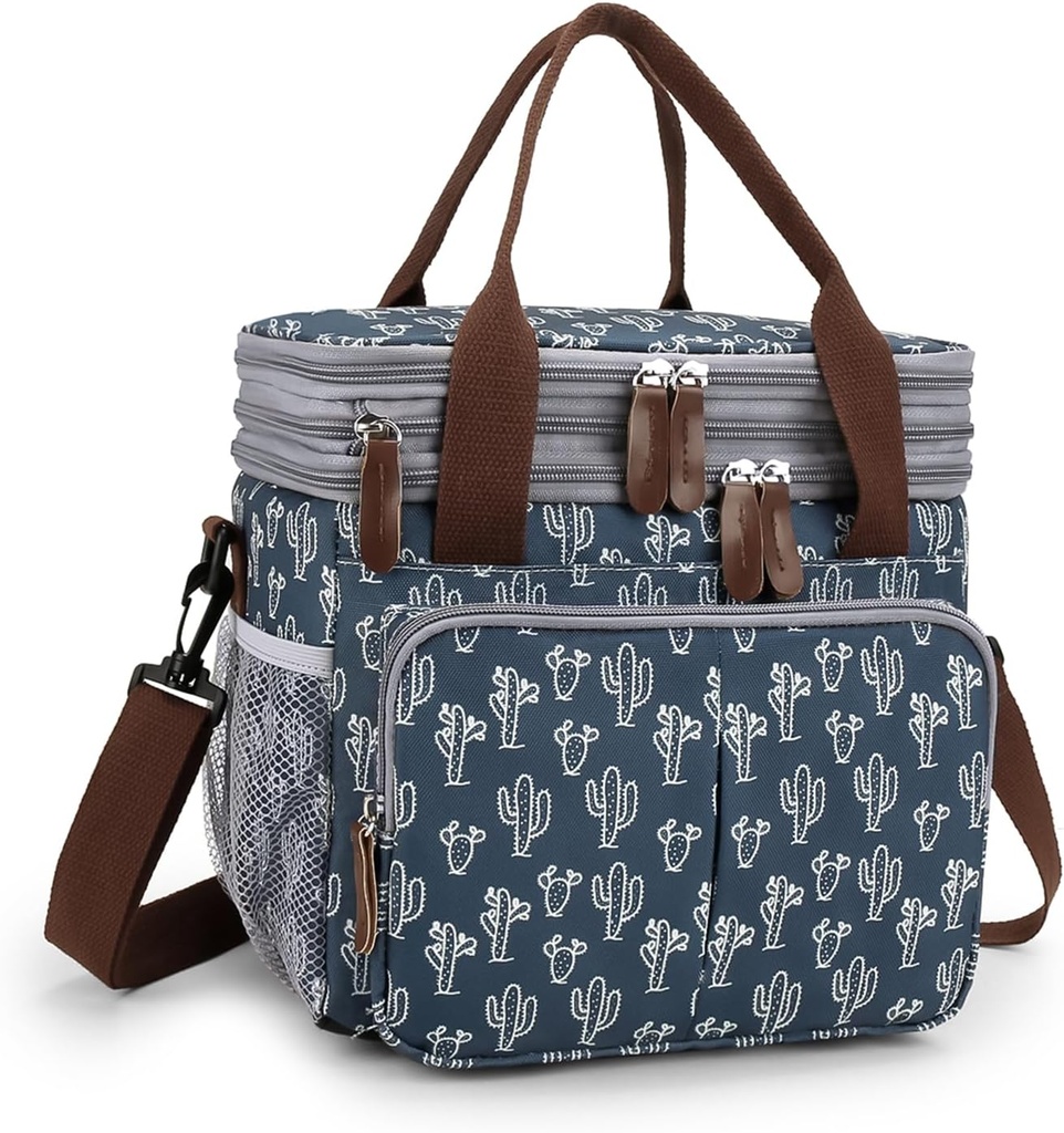 MOV COMPRA Lunch Bag for Women Men Double Deck Expandable Lunch Box,Large Lunch Bags,Leakproof Lunch Box Cooler Bag（Cactus）