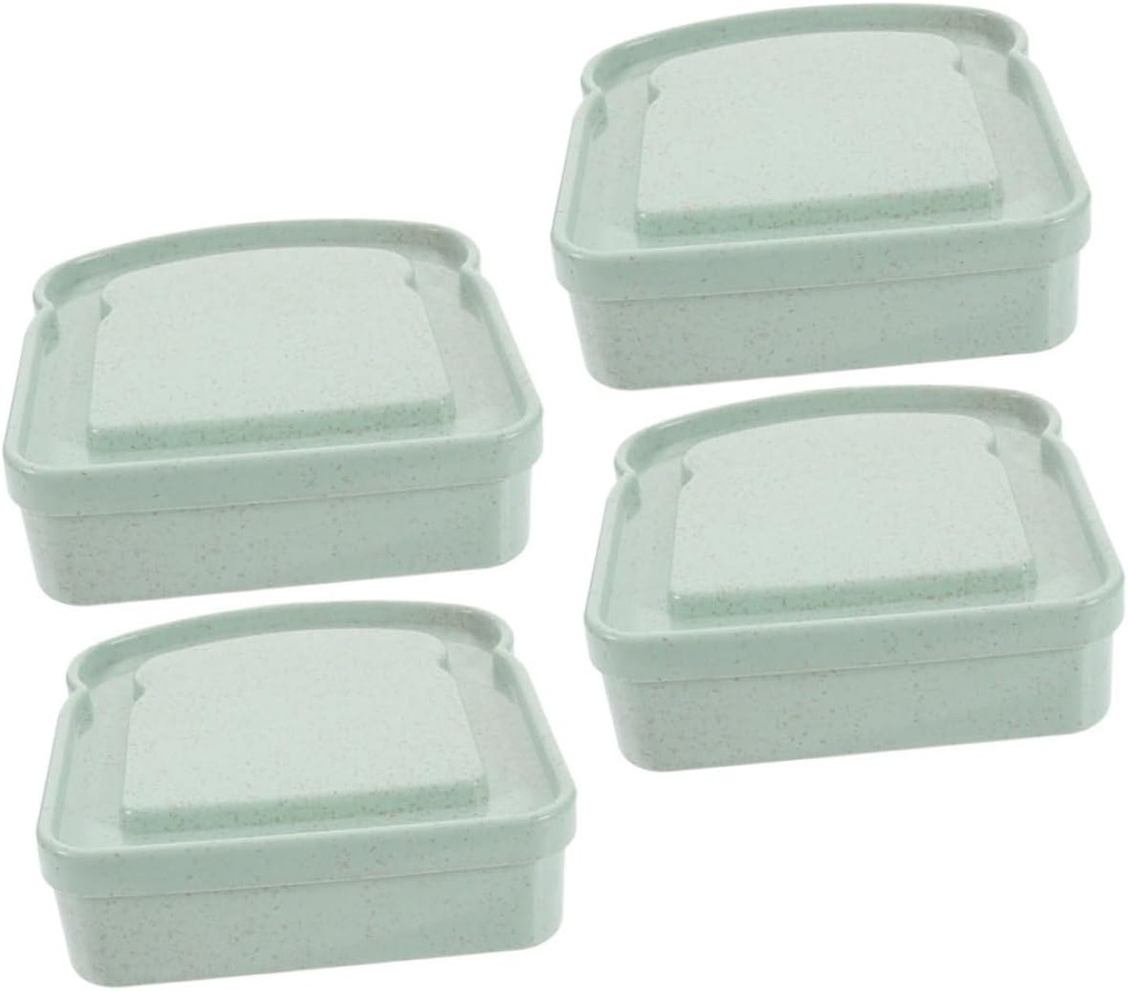 DECHOUS 4pcs Sandwich Boxes Toast Shaped Portable Lunch Containers Leakproof Sealing Storage for Work Picnic Travel Light Green