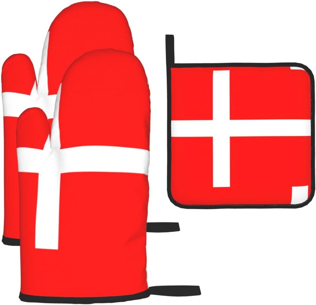 Denmark Danish Flag Print Oven Mitts and Pot Holders Sets Gloves Restaurant,Cooking,Baking, Microwave Use