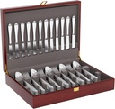Mahogany Wood Silverware Storage Box,Silverware Case Flatware Chest with Felt Lined,Flatware Storage Box for 12 sets of Utensils,Silverware Chest without Silverware,Silverware Organizer with Lid