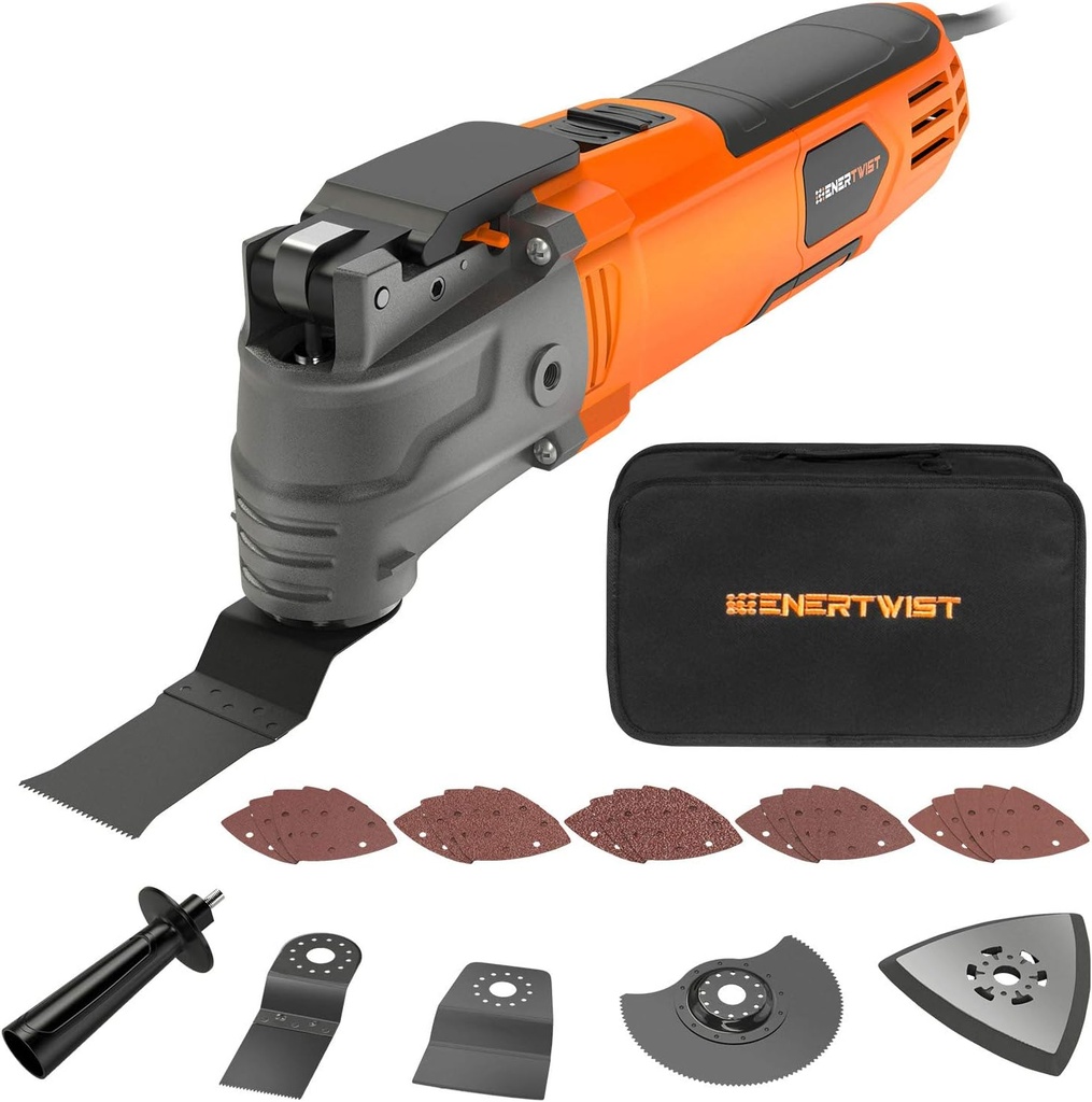 ENERTWIST Oscillating Tool, 4.2 Amp Oscillating Multitool Kit with 5° Oscillation Angle, 6 Variable Speed, 31pcs Saw Accessories, Auxiliary Handle and Carrying Bag, ET-OM-500