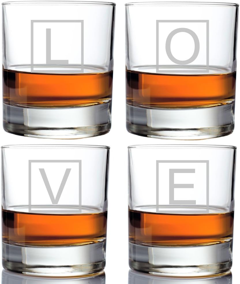 Love Engraved 10-ounce Rock Glasses - Set of 4