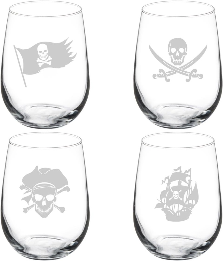 MIP Set of 4 Wine Glass Gift Pirate Collection (17 oz Stemless)
