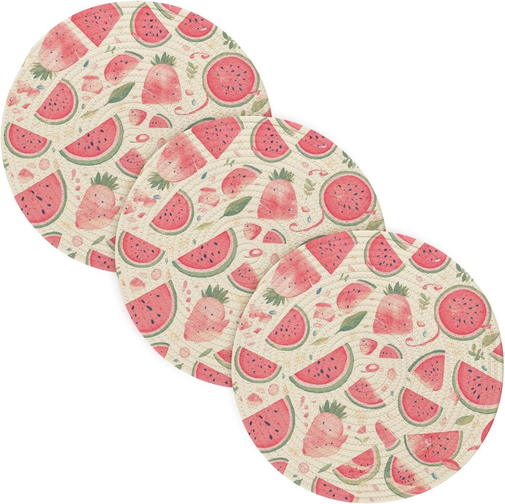 3 Pcs Trivet Mat for Crock Pot 15in Heat Resistant Placemats Kitchen Gadgets alfombrilla de para cocina Cartoon Watermelon Watercolor Peach