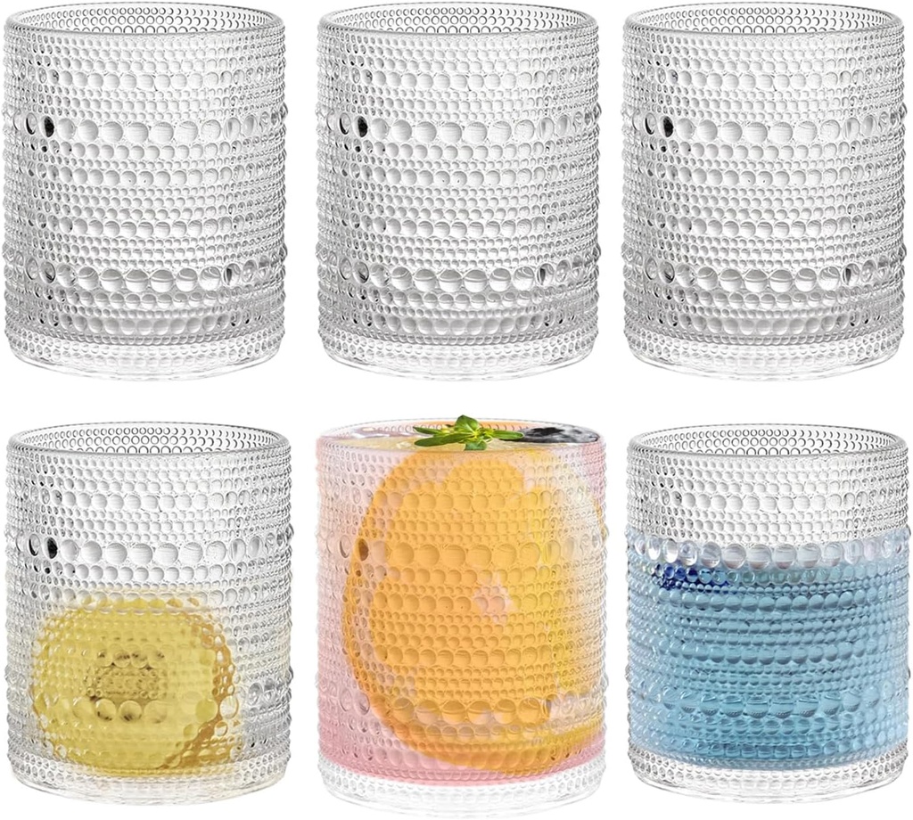 Hobnail Drinking Glasses Set of 6, 10 OZ Vintage Drinking Glasses Cocktail Glasses, Hobnail Kitchen Glassware for Water, Soda, Whiskey, Cocktail, Juice, Beverage