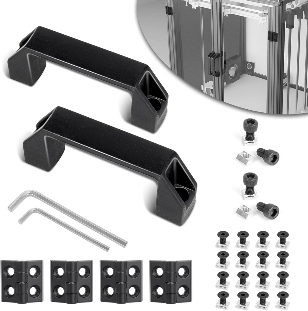 Air Jade 2 Sets Door Handles and Alloy Hinges Installation Kit, for 2020 Series 6mm T-Slot Aluminum Extrusion, Aluminum Frame Hardware, Includes 20 Pcs Hex Screws, 20 Pcs T-Nuts, and 2 Pcs Wrenches