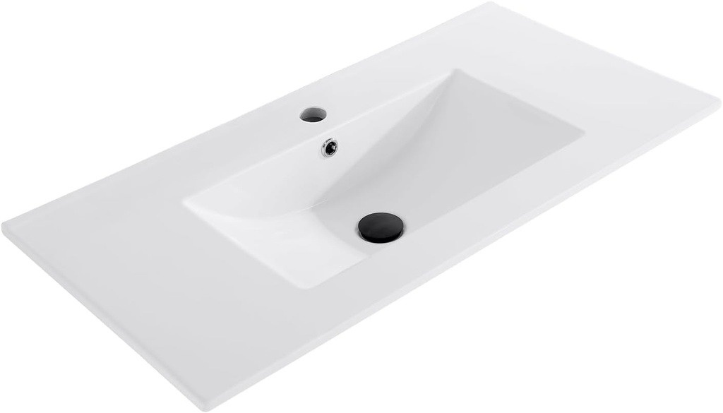 36" L x 18.3" W Bathroom Vanity Top with Ceramic Undermount Sink, Drop in Bathroom Vessel Sink Rectangle, Without Matte Black Faucet & Pop up-Drain, W/One Hole, White