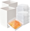 XININSUN Small Charcuterie Boxes with Clear Lids,To Go Paper Mini Charcuterie Box,Disposable Food Containers,4 inch Dessert Boxes-Chocolate Strawberries,Sandwich,Cookie,Cake Slice,(White-100Pack)
