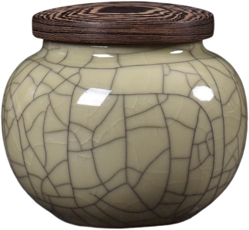 Tea Canister Canisters Sets for The Kitchen Celadon Tea Jar, Wooden Lid Sealed Moisture-Proof Jar, Home Office Tea Storage Jar, Portable Tea Jar Cookie Sugar Jar Coffee